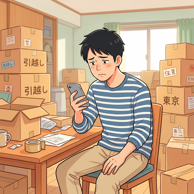 引越しの準備をする若者